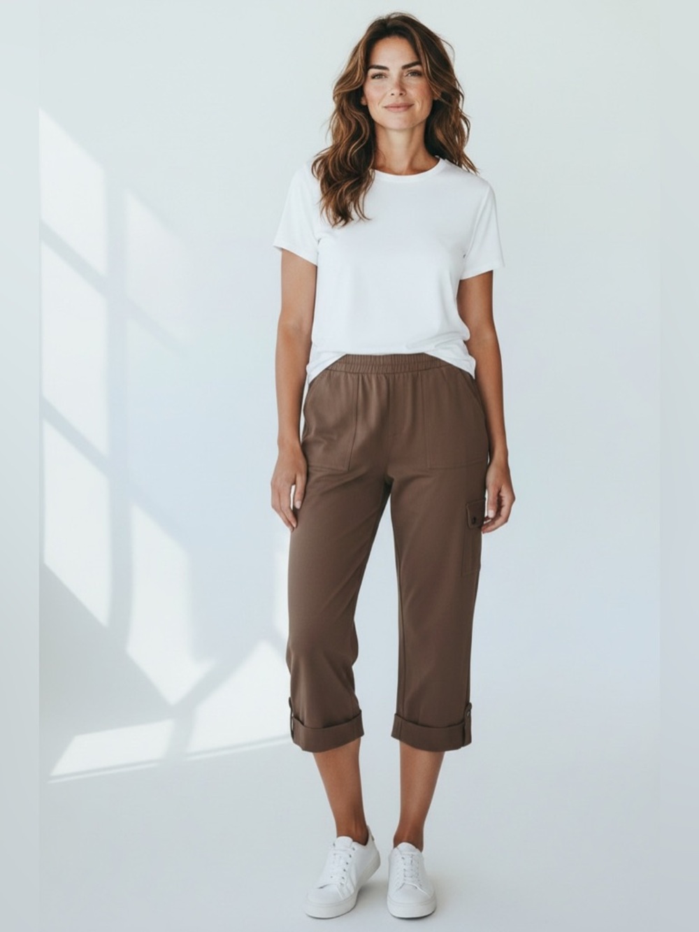 Susan Graver Cappuccino Brown Cargo Capri Pants Women’s M